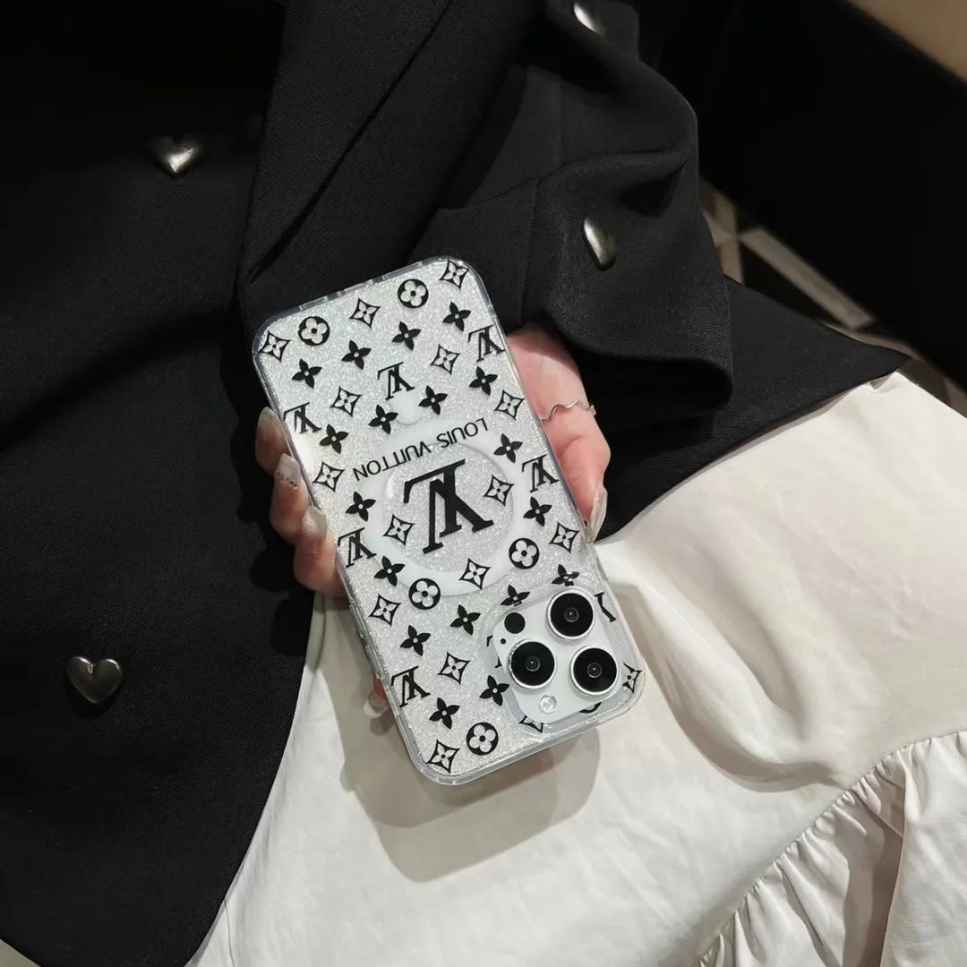 Louis Vuitton-inspired high-contrast monogram iPhone 17 case