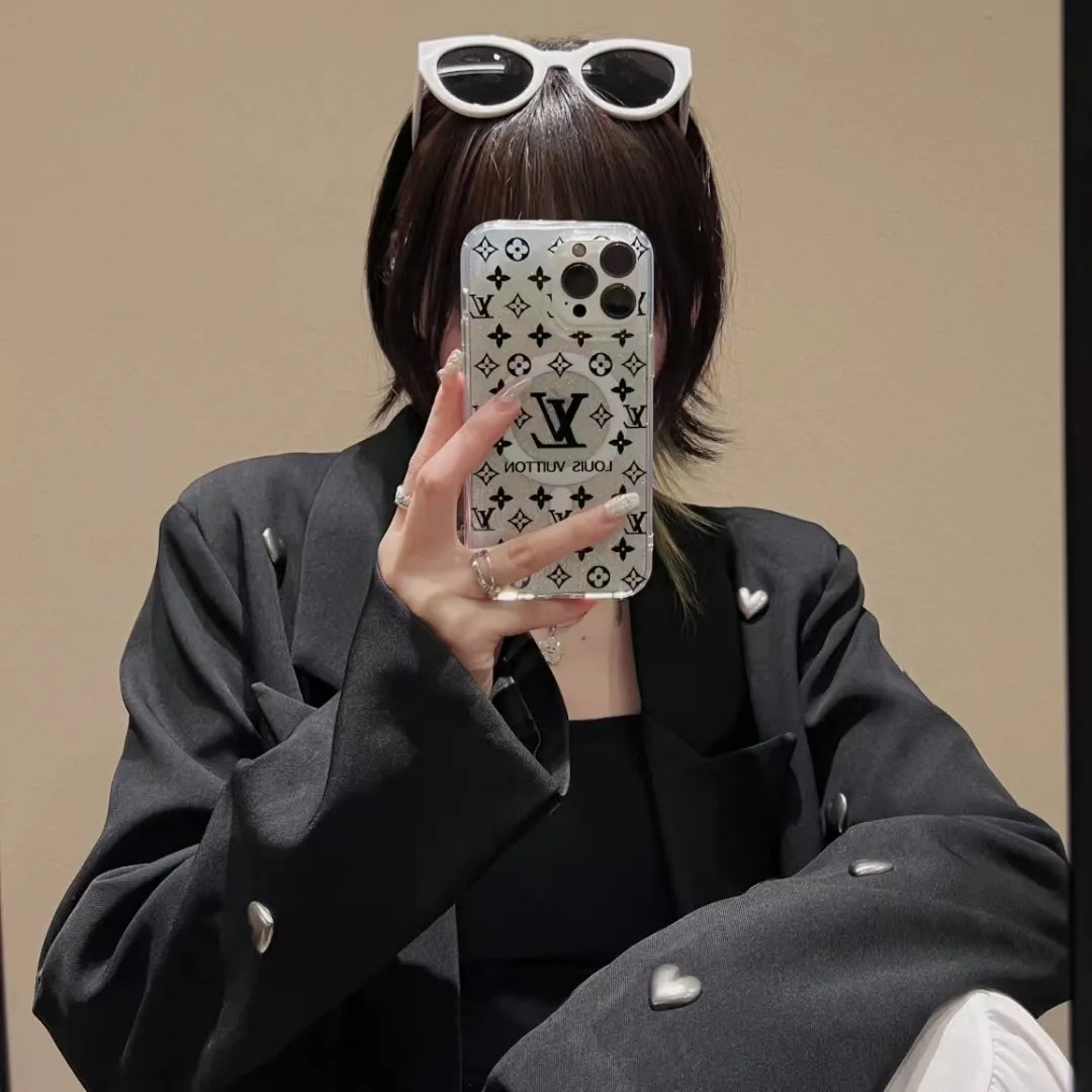 Louis Vuitton-inspired high-contrast monogram iPhone 17 case