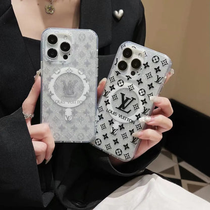 Louis Vuitton-inspired high-contrast monogram iPhone 17 case