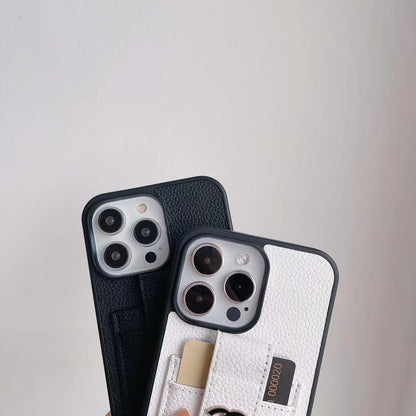 Chanel-inspired phone wallet case with contrast card pocket