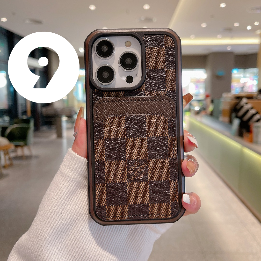 Louis Vuitton-inspired MagSafe wallet case with check and monogram designs