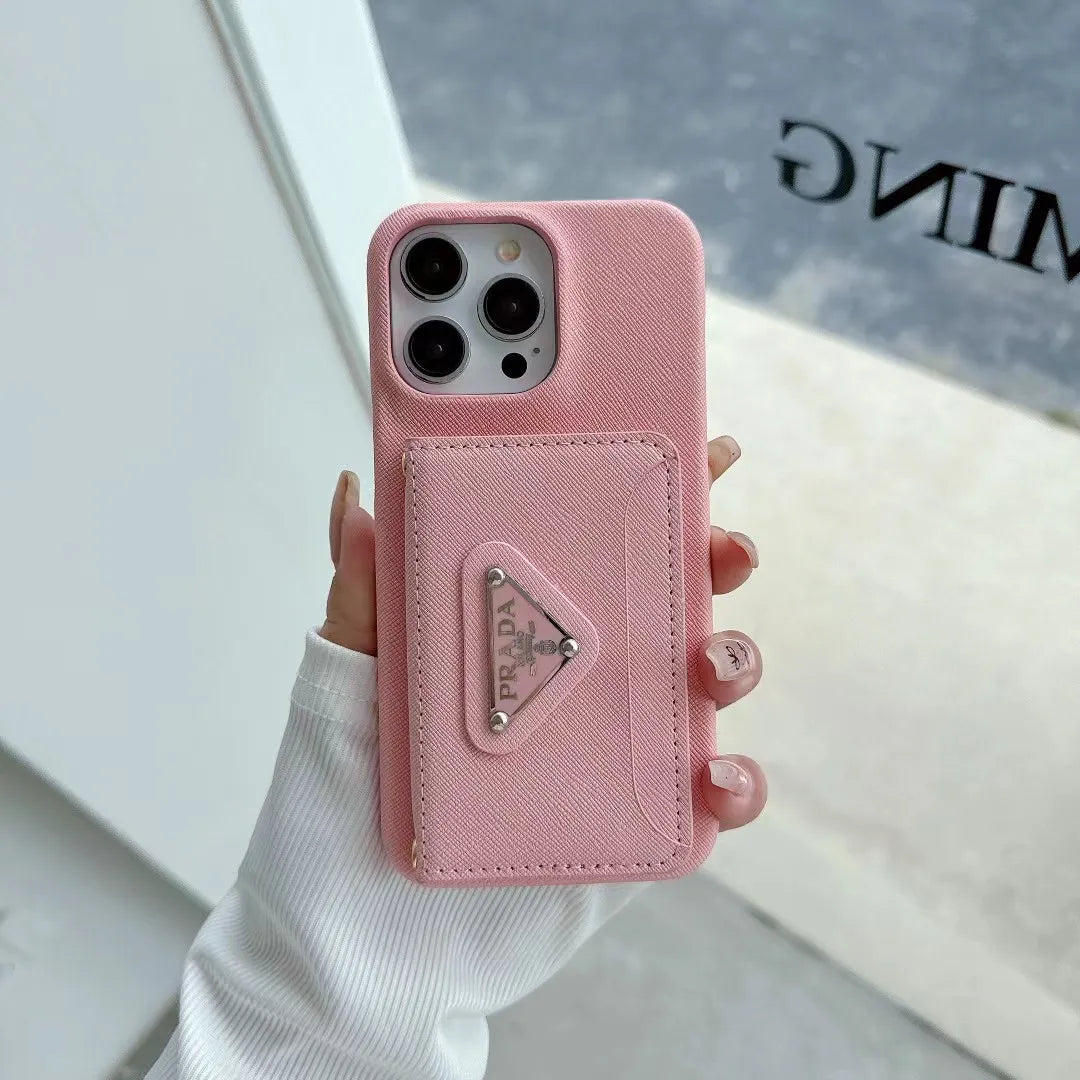 Prada-inspired iPhone 17 Pro Max case with triangle card pocket