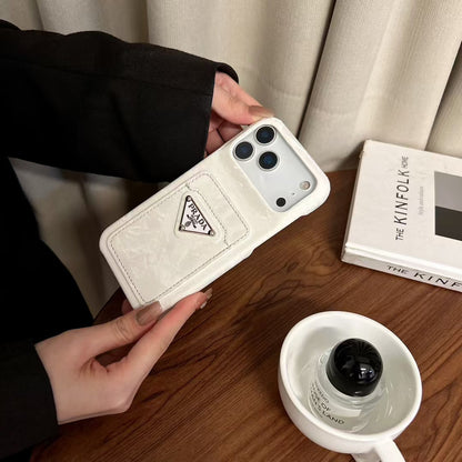 Prada-inspired iPhone 17 case with triangle card pocket