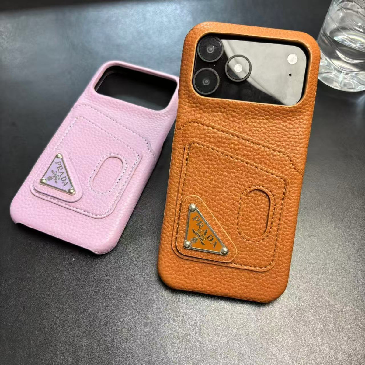 Prada-inspired pastel iPhone 17 Pro case with triangle detail