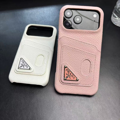 Prada-inspired pastel iPhone 17 Pro case with triangle detail