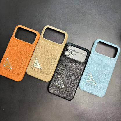 Prada-inspired pastel iPhone 17 Pro case with triangle detail