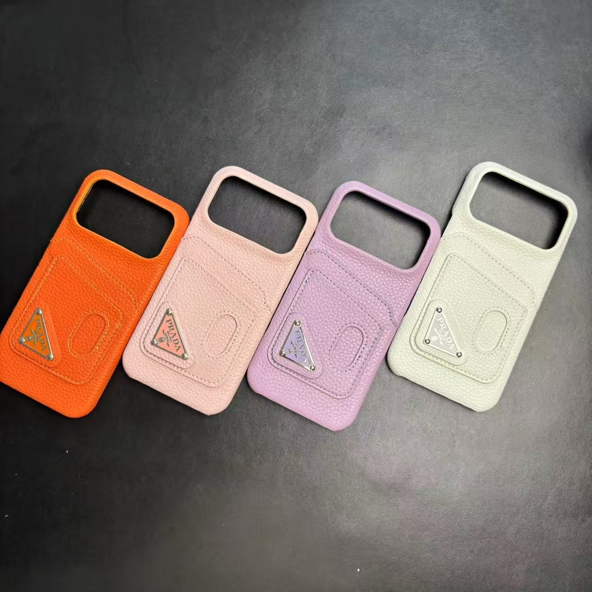 Prada-inspired pastel iPhone 17 Pro case with triangle detail
