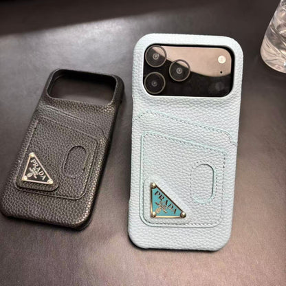 Prada-inspired pastel iPhone 17 Pro case with triangle detail