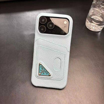 Prada-inspired pastel iPhone 17 Pro case with triangle detail
