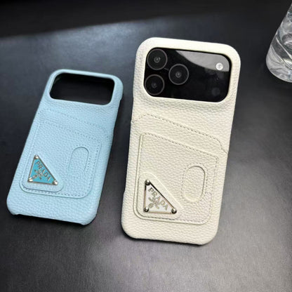 Prada-inspired pastel iPhone 17 Pro case with triangle detail