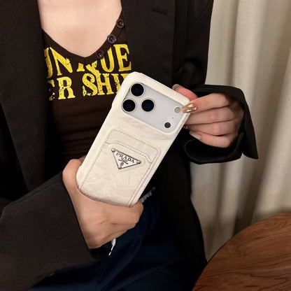 Prada-inspired iPhone 17 case with triangle card pocket