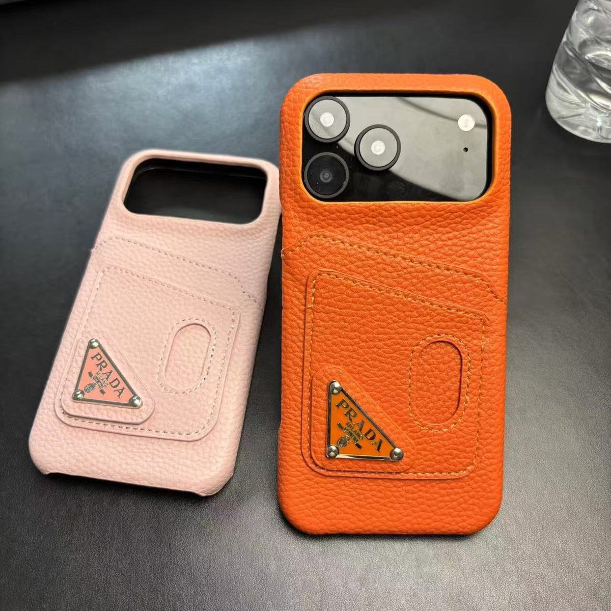 Prada-inspired pastel iPhone 17 Pro case with triangle detail