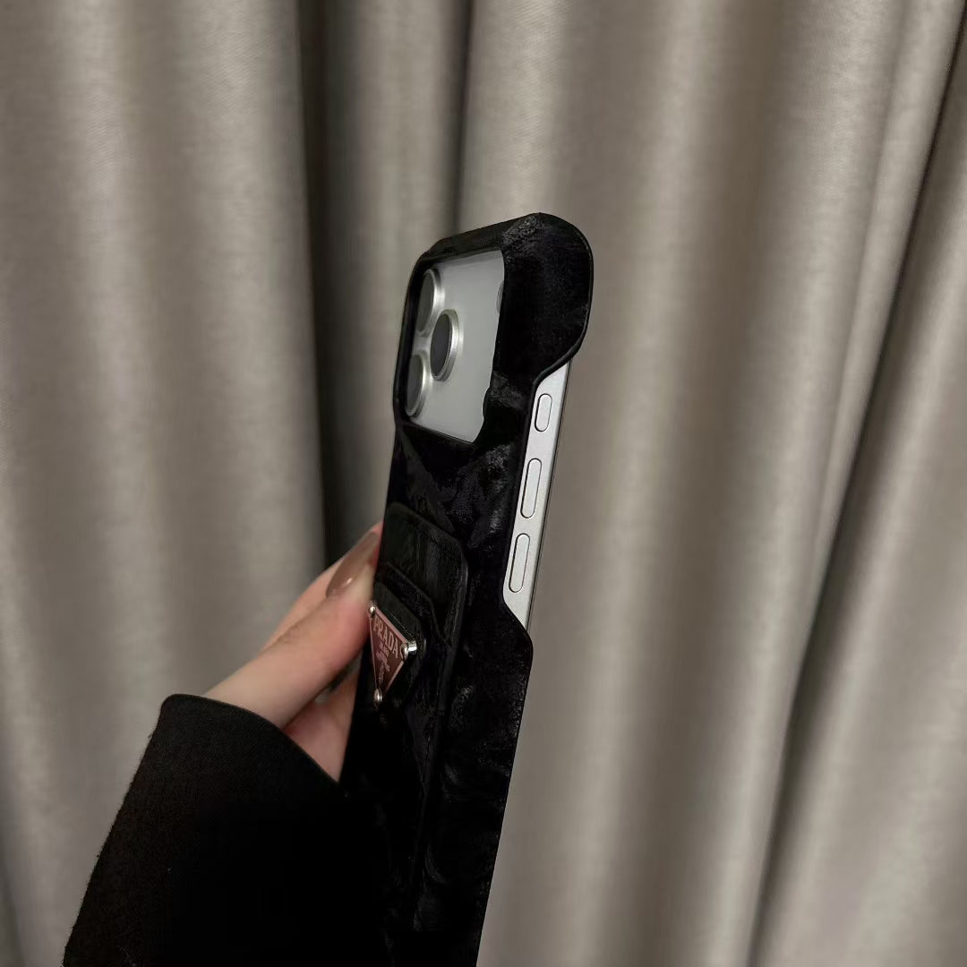 Prada-inspired iPhone 17 case with triangle card pocket