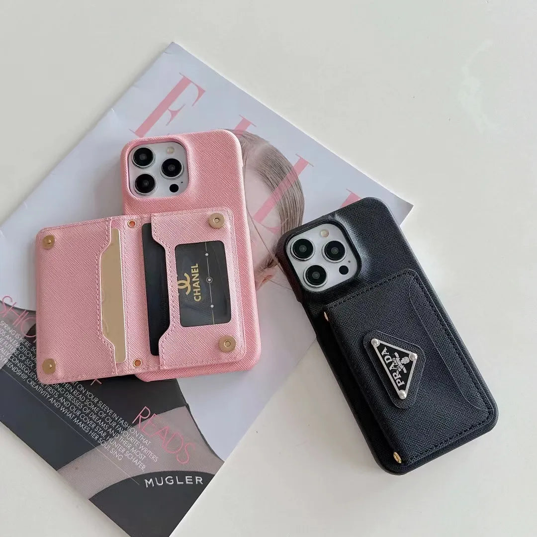 Prada-inspired iPhone 17 Pro Max case with triangle card pocket