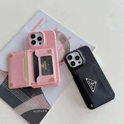 Prada-inspired iPhone 17 Pro Max case with triangle card pocket