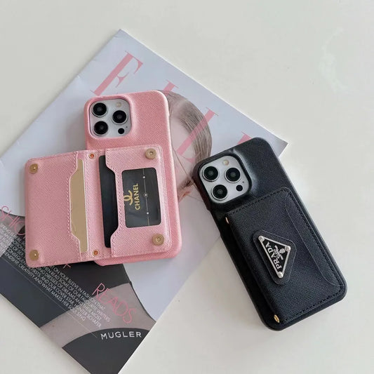Prada-inspired iPhone 17 Pro Max case with triangle card pocket