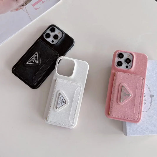 Prada-inspired iPhone 17 Pro Max case with triangle card pocket