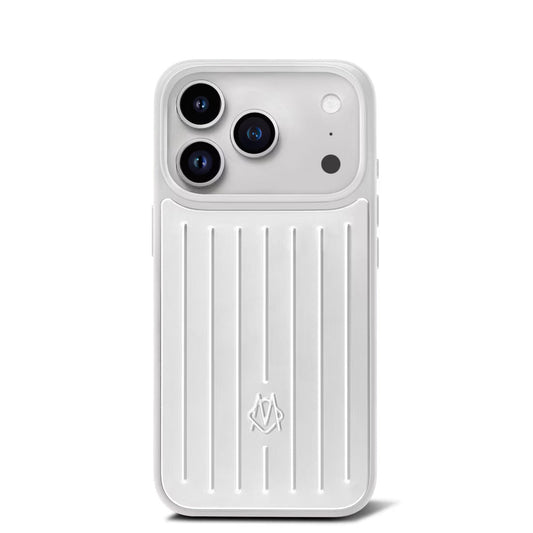Rimowa-inspired metallic hard shell case for iPhone, silver