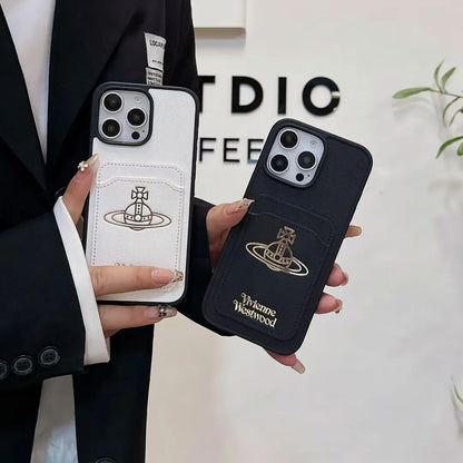 Vivienne Westwood-inspired solid color phone case with orb emblem