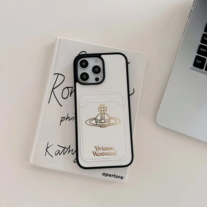 Vivienne Westwood-inspired solid color phone case with orb emblem