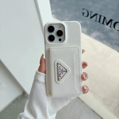 Prada-inspired iPhone 17 Pro Max case with triangle card pocket